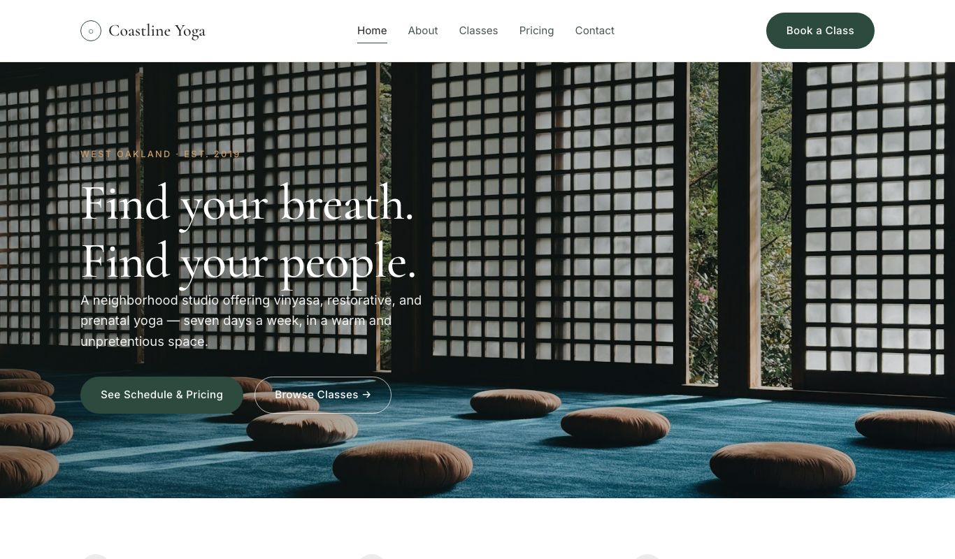 Coastline Yoga Studio homepage
