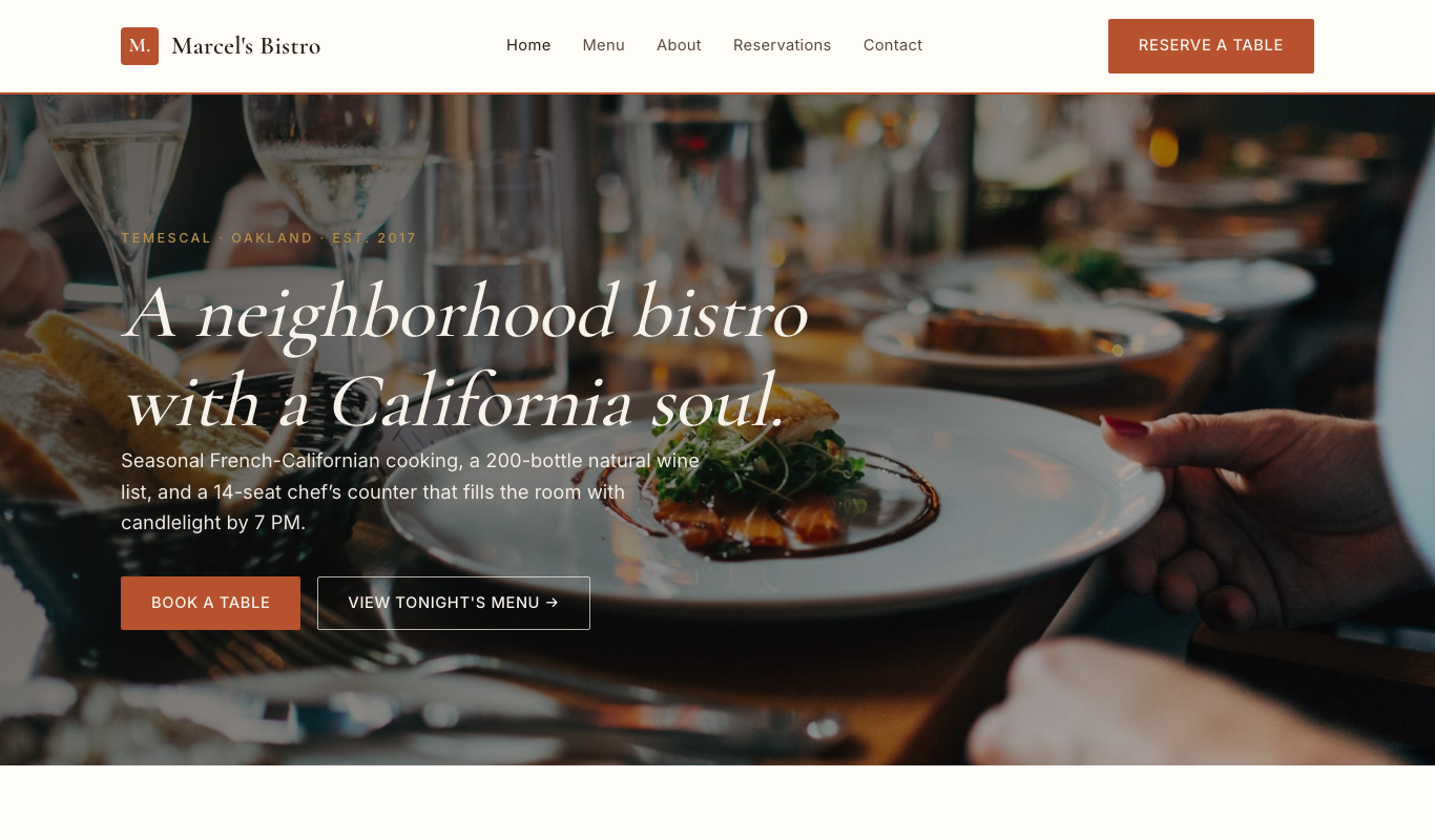 Marcel's Bistro homepage