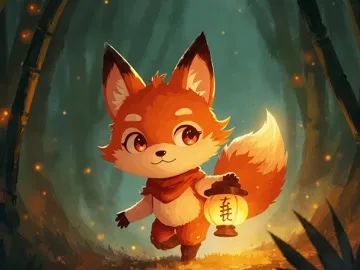 Lantern Kit card: a fox spirit carrying a lantern