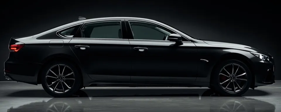 Graphite sedan in a dark studio, side view